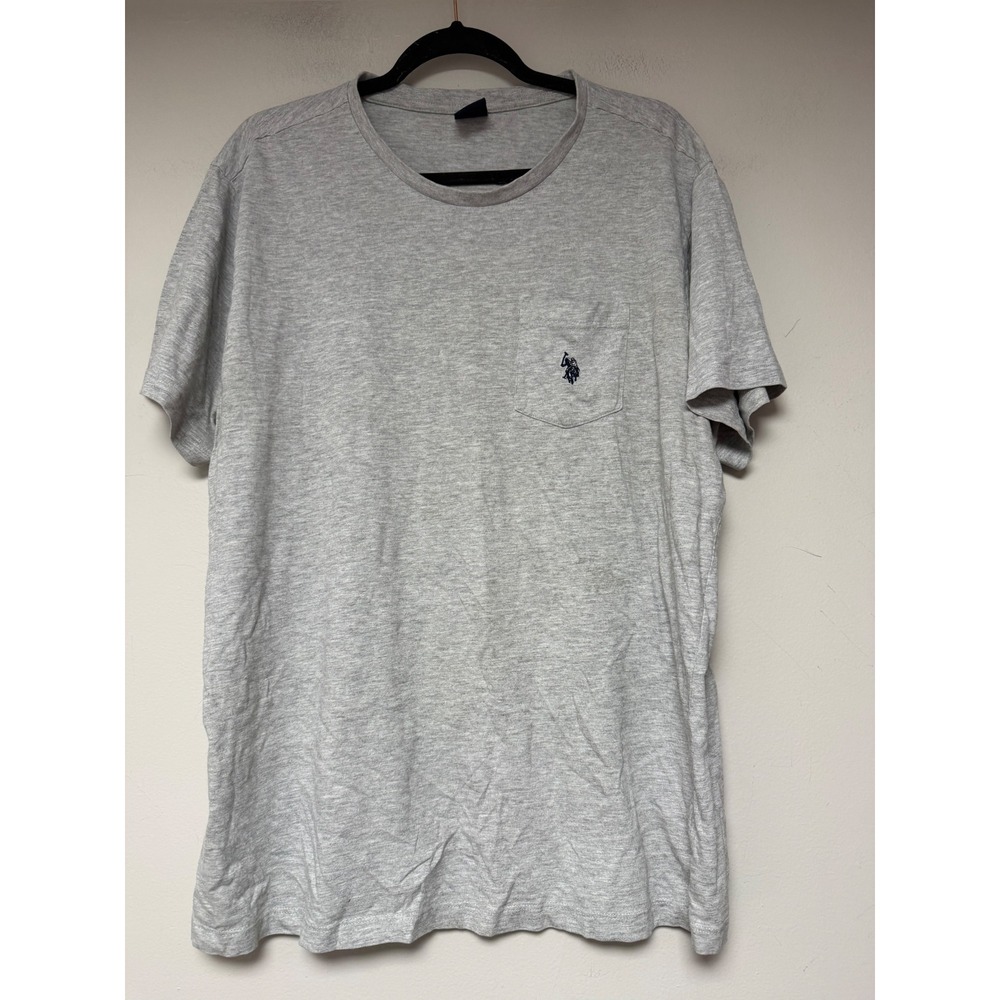US Polo Assn Mens Gray Short Sleeve Pocket T-Shirt Heathered Crew Neck XL 8242